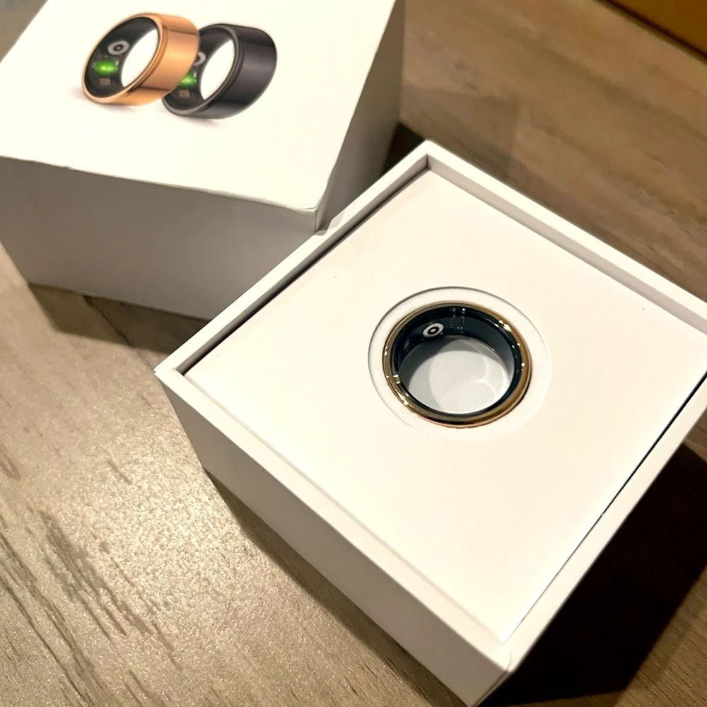 QRing Smart Ring Fitness Tracker IP68 Waterproof (Tarnish/Black) Size 8
